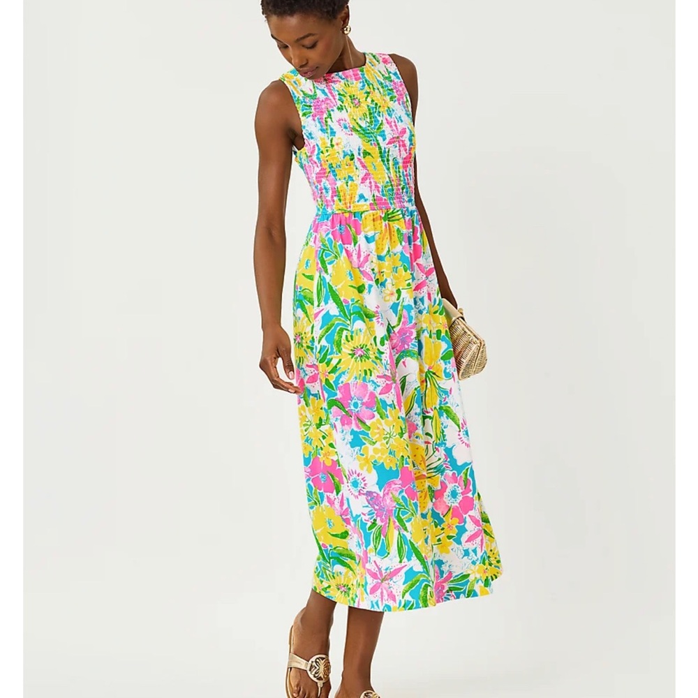 Lilly Pulitzer Finnley Smocked Midi Dress in Lovely Lilly